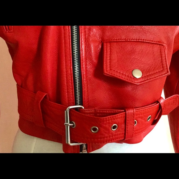 1980s Lipstick Red Leather Moto Jacket. NWOTs - Picture 7 of 8